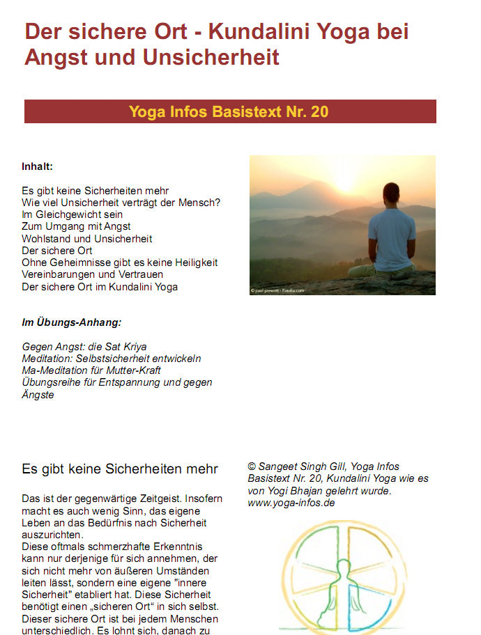The inner safe place - Kundalini Yoga for fear and insecurity - basic text - PDF file